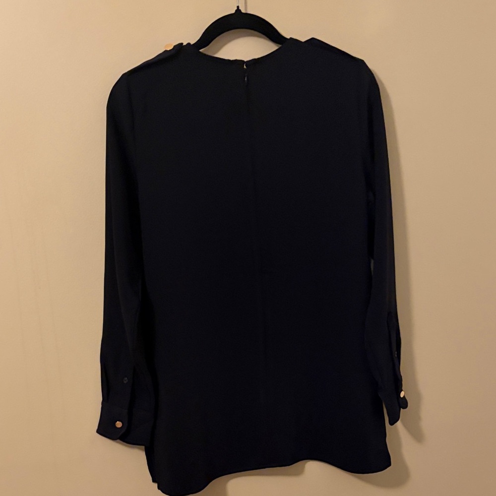Lauren Ralph Lauren Navy Long-Sleeve Blouse with Gold Buttons Size M - Picture 4 of 4